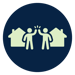 Clip art of two people standing next to their houses, giving each other a high five. 