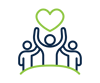 Drawing of three people working together to hold up a heart symbol above them