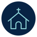 Simple icon graphic of a Church outline