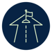 Simple icon graphic of a road pointing north, forming into an arrow at the top with a flag pole in the center