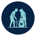 An illustration of two people working together to plant a sprout in the ground